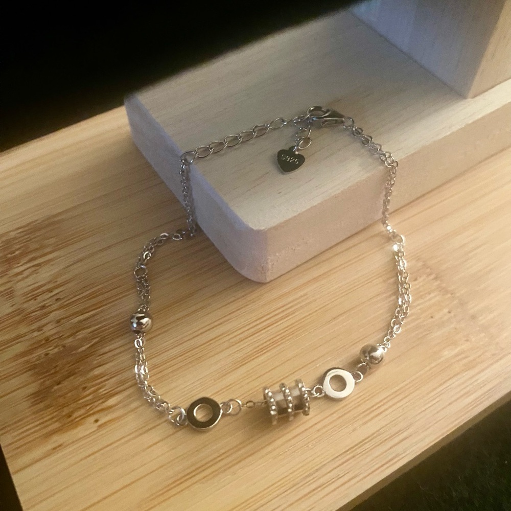 Charm 925 Sterling Silver Beaded Chain 8” Bracelet